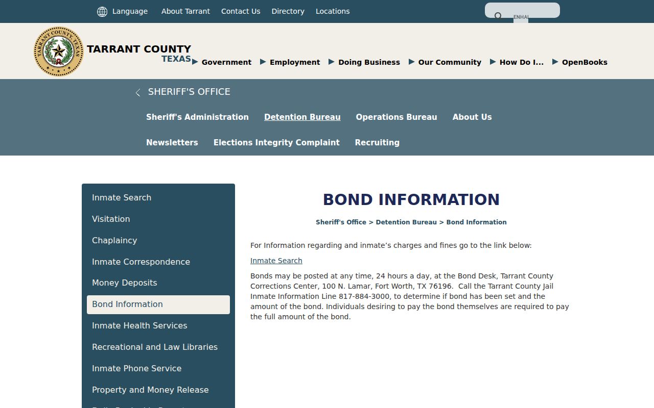 Tarrant County arrest warrant bond posting at the 24-hour Jail Bond Desk