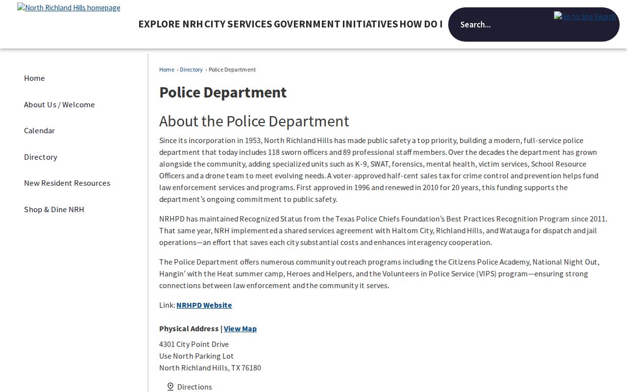North Richland Hills police, records, and jail contact information