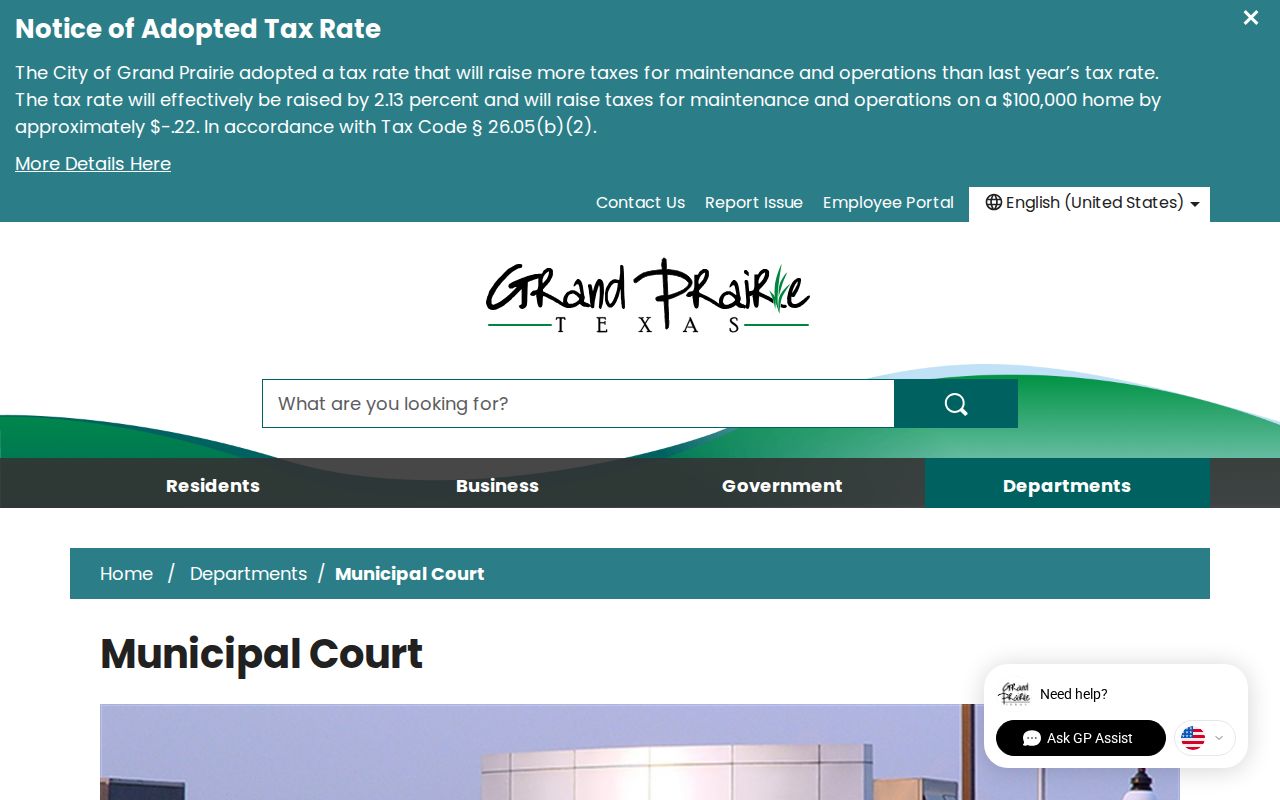 Grand Prairie Frank W. Robertson Municipal Court contact, address, and operating hours